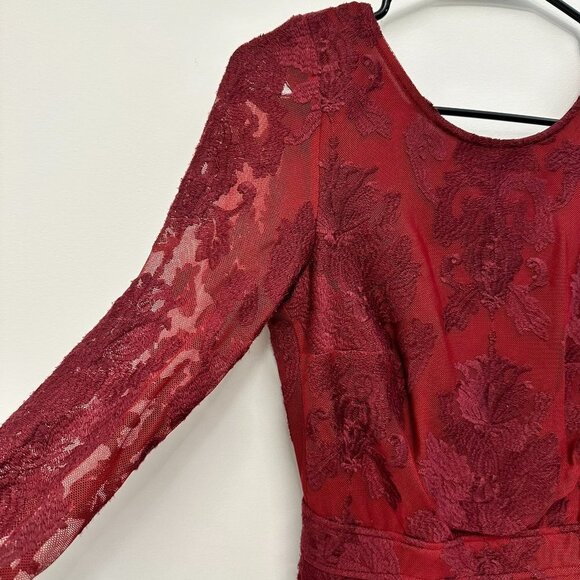 For Love & Lemons A Night to Remember Long Sleeve Lace Cocktail Mini Dress Red S - Picture 5 of 16